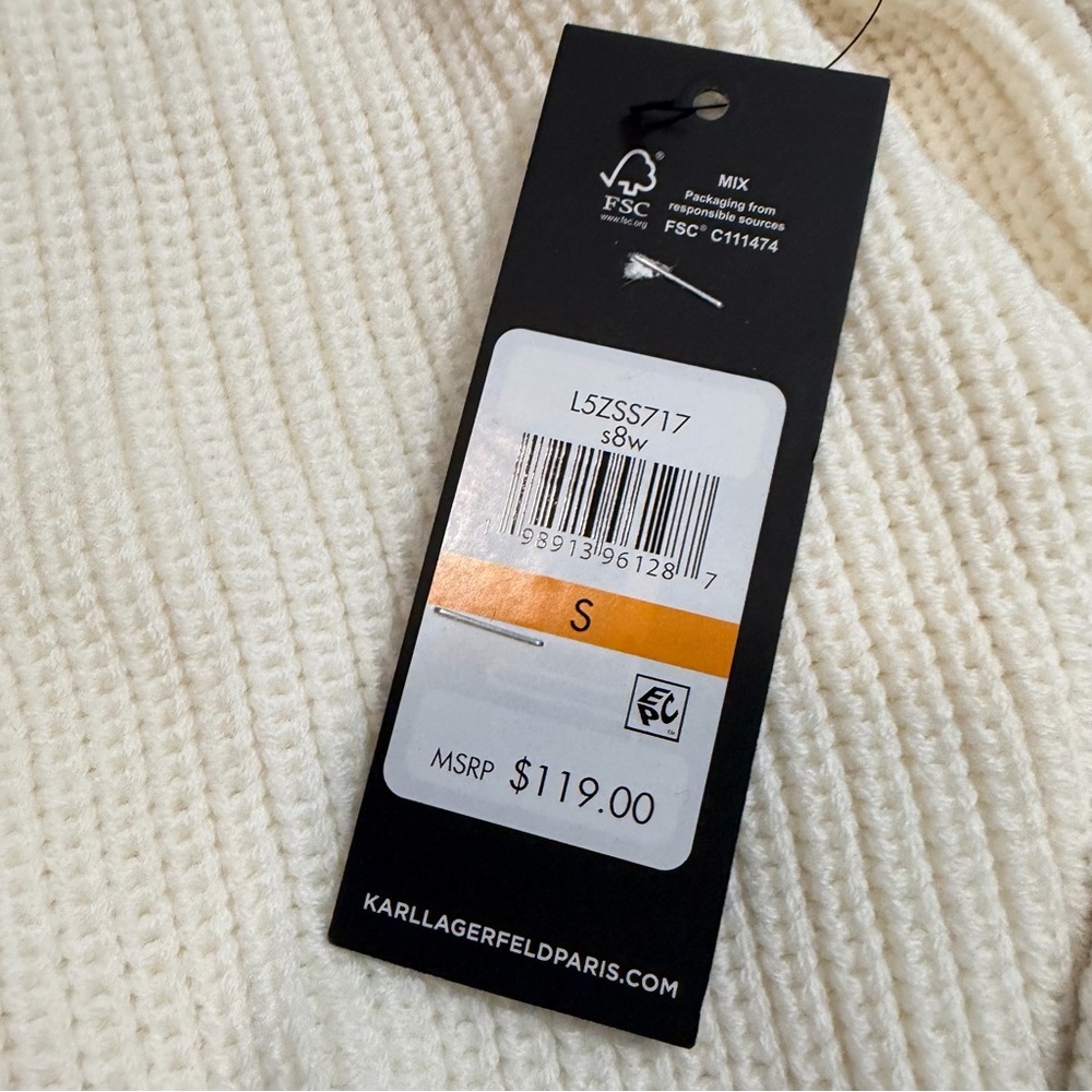 Karl lagerfeld ivory knit sweater black metallic gold stripe crewneck - Picture 3 of 3